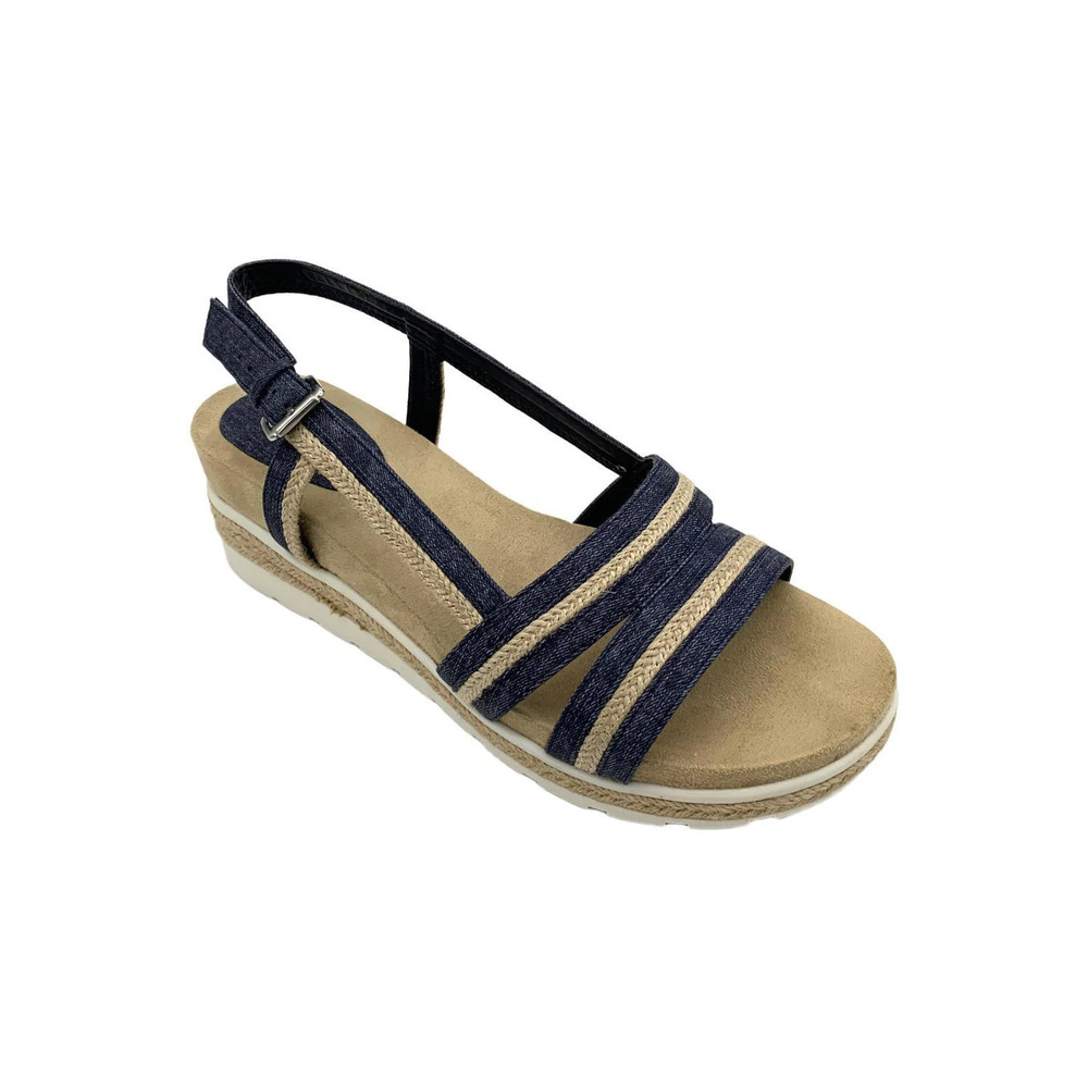 Easy Street Women's Mel Wedged Slingback Sandal Jeans/Rope - Wide